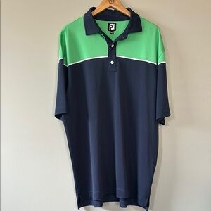 FootJoy Color Block Pique Self Collar Golf Polo Shirt Size XL Navy Blue Green‎